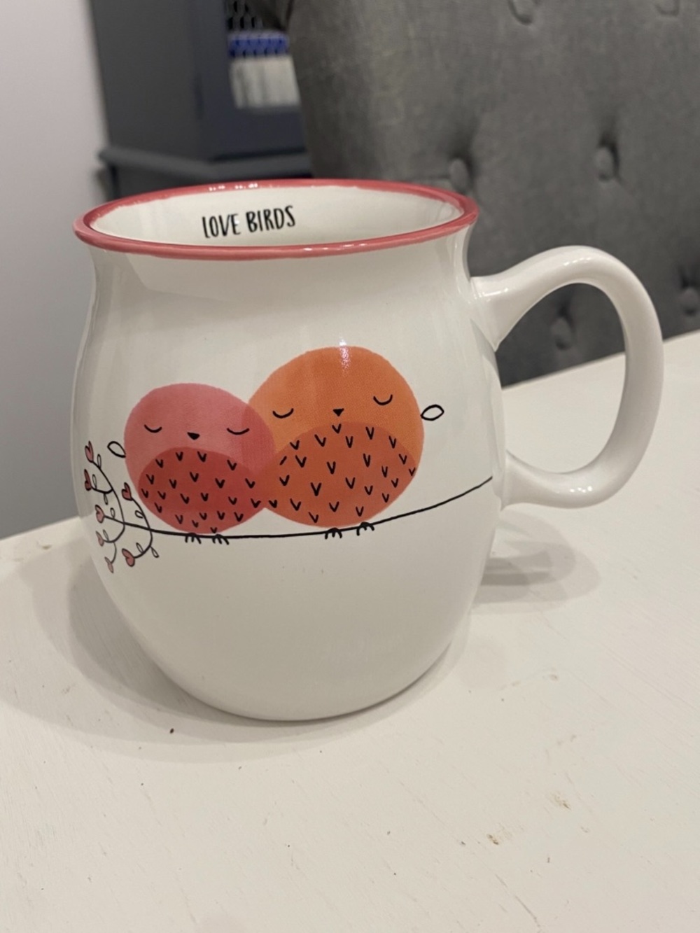 Love Birds Ceramic Mug - Pink & Orange Accent
